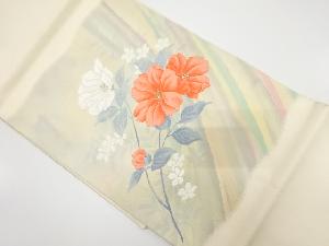 草花模様織り出し開き名古屋帯(額縁仕立て)